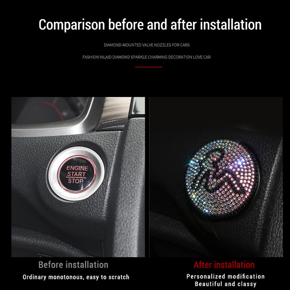Luxury One-Key Start Button Cover Car Engine Ignition Start Button Protective Cover Car Stickers Pink Car Accessories for Girls