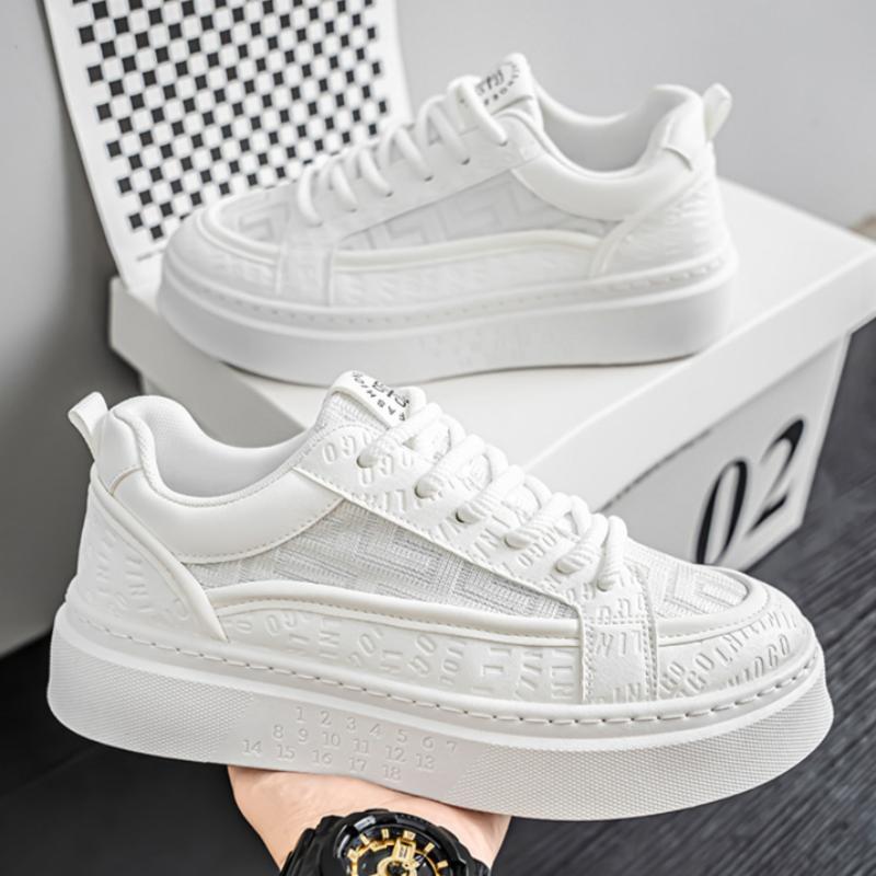 Men's Summer Breathable All-match Casual White Sneakers Youth Non-slip Sports Thick-soled Height-enhancing White Shoes