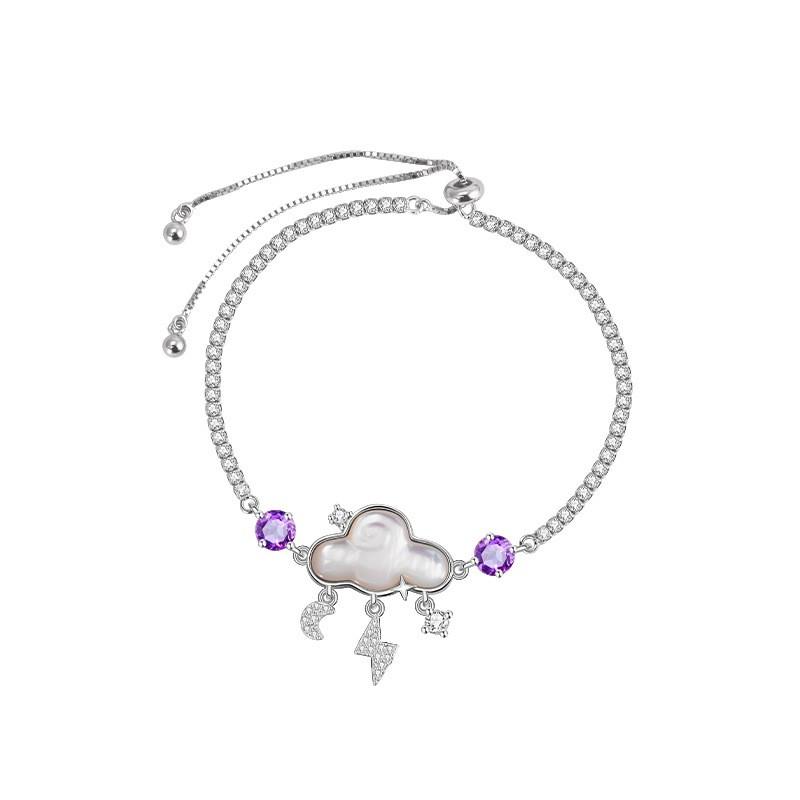 Sterling Adjustable Cloud Shape Bracelet With Natural Crystal Mother Of Pearl Women 925 Sterling Silver