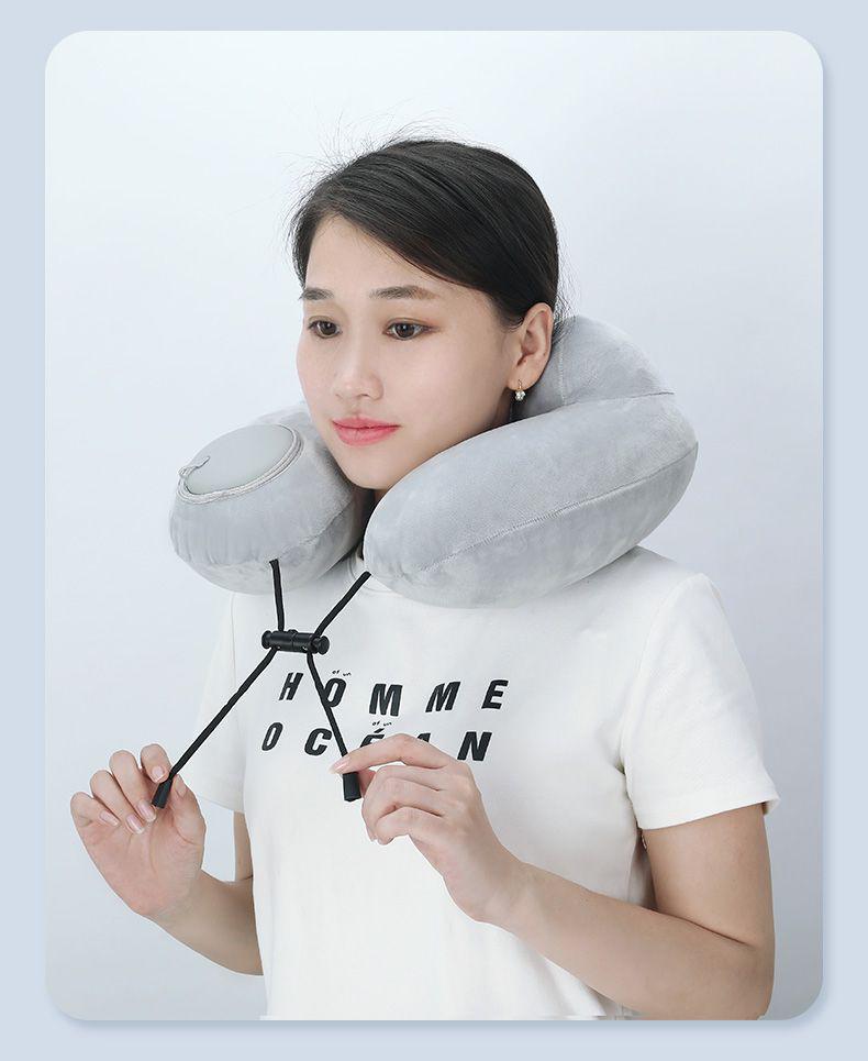 U-förmiges Reise-Nackenkissen - Zum Aufblasen drücken, Tragbare Stütze für Flüge und Geschäftsreisen