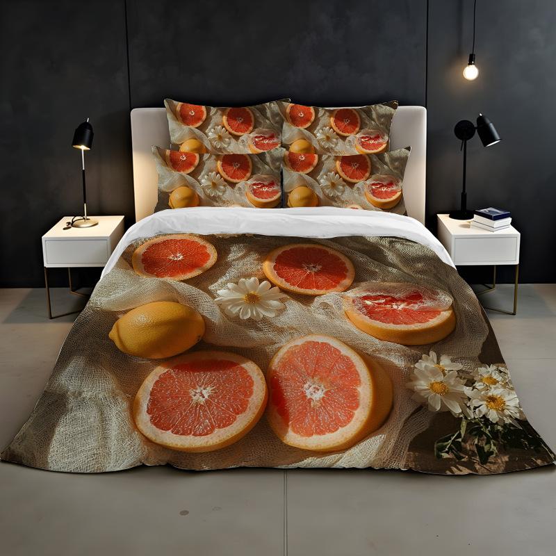 3D Digital Printing Bedding Two Or Three Piece Fruit Orange Polyester Quilt Cover