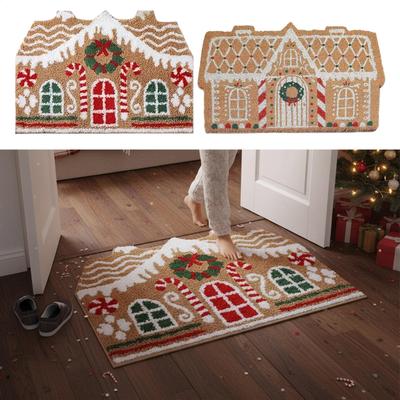 Capacho Casa de Pão de Gengibre de Natal Capacho Antiderrapante Decoração 32x20 Polegadas Tapete Decorativo Para Piso Para Feriados Exterior Interior Varanda