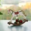 Hand-painted Rocking Horse Statue Vintage Wooden Horse Figurine Resin Pony Sculpture Home Office Desktop Decoration