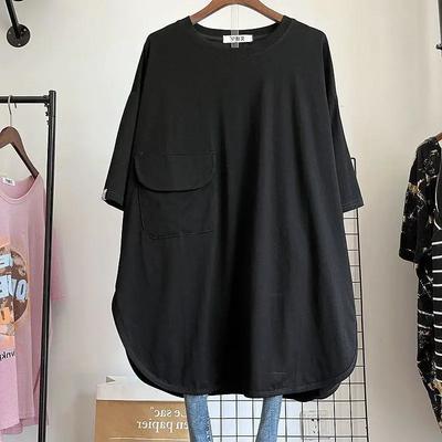Camiseta Feminina Versátil Verão Casual Tamanho Grande Solta Gola Redonda Pulôver Manga Curta Tops