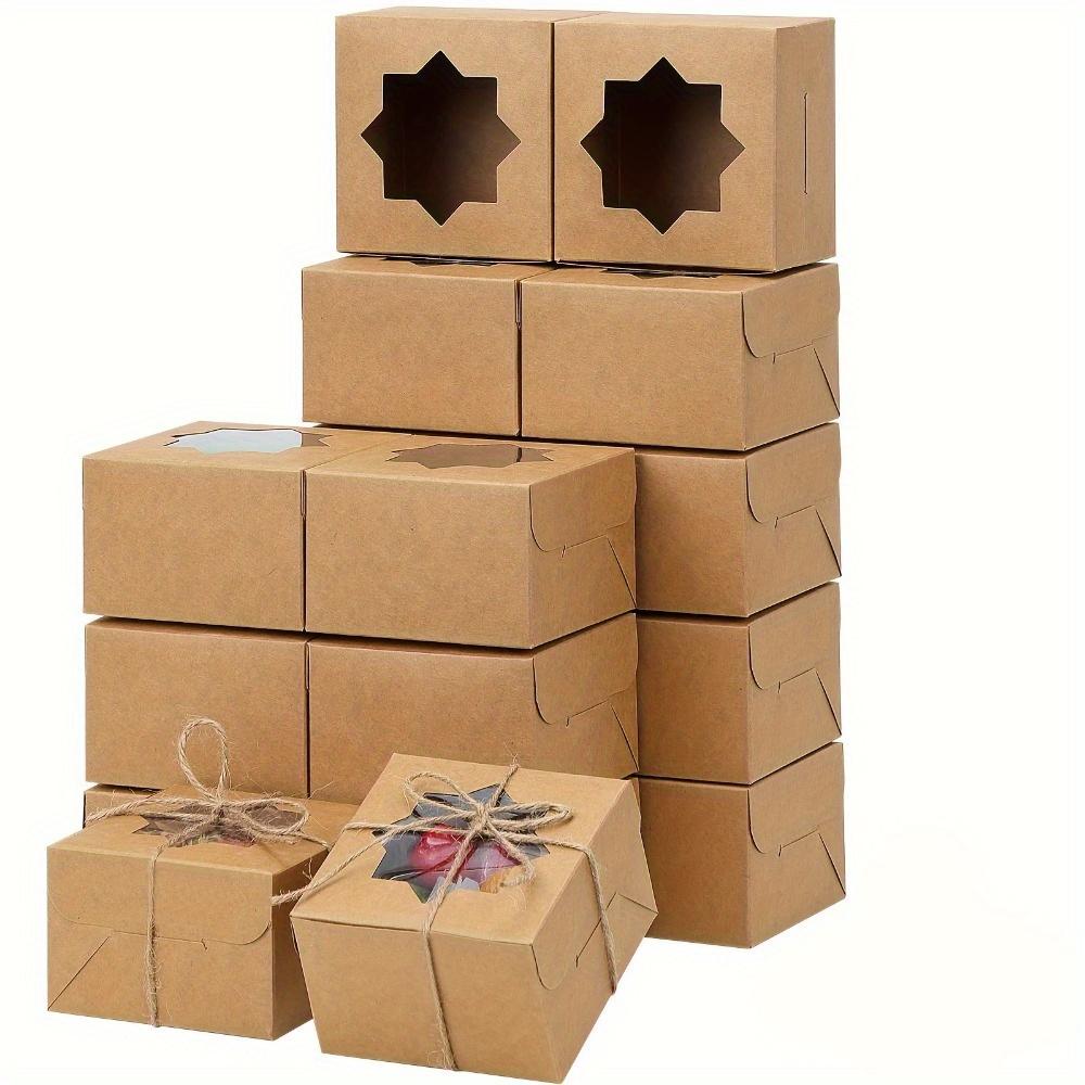 30pcs Brown Bakery Boxes with Window Cookie Boxes Gift Packing Box Kraft Paper Treat Boxes for Pastries Small Cakes Box Wedding Decorations