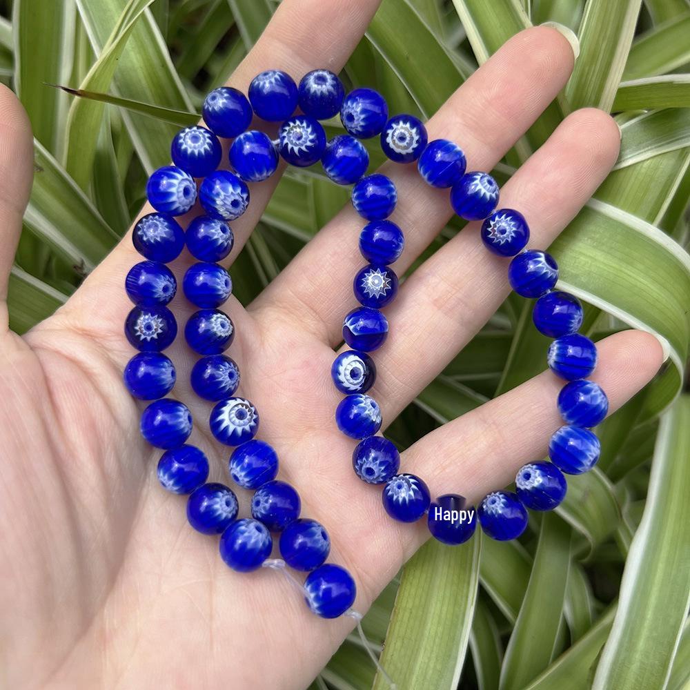 Millefiori Glasperlen 8mm - Rund, Einzelblume, Lose Perlen für DIY Schmuck