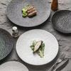 Nordic Style Large Frosted Stone Texture Ceramic Steak Plate - Round, Shallow, Light Luxury Design