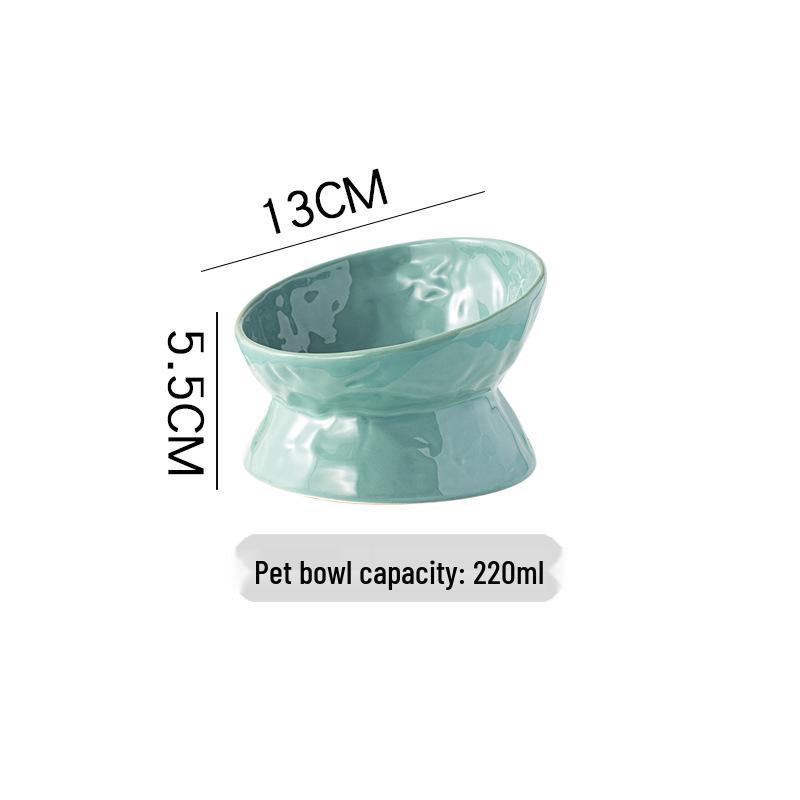Ceramic Cat & Dog Feeder: Cute, Slanted Double Bowl with High-Leg Design for Neck Protection and Anti-Tip Stability.