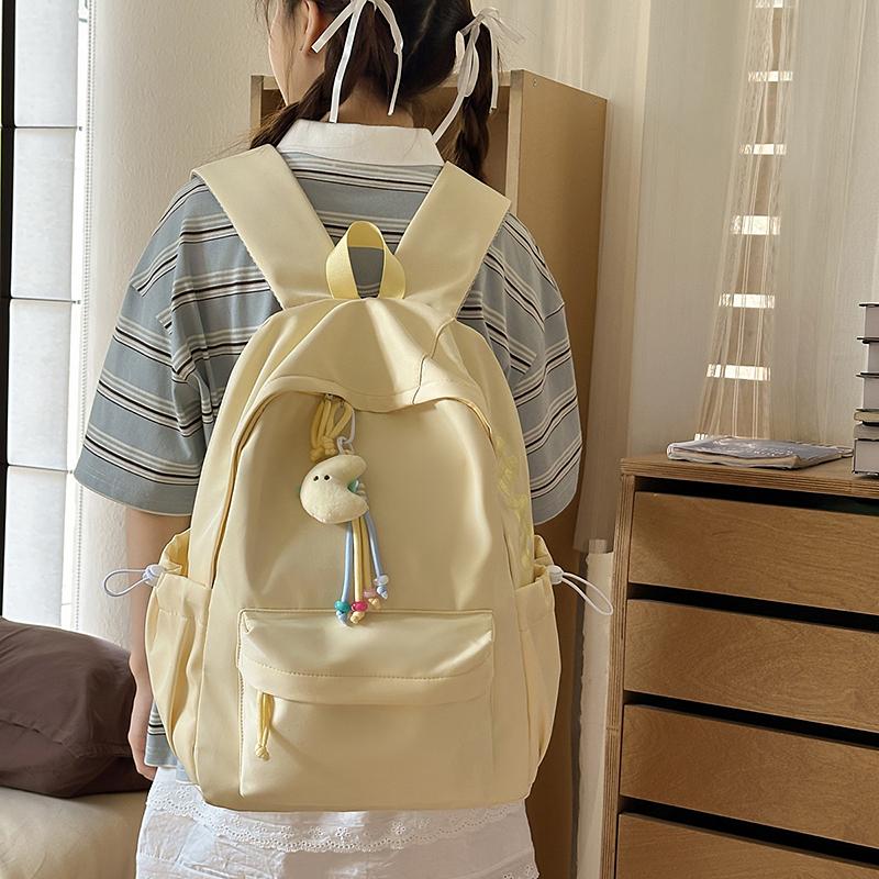Girls' Solid Color Backpack Junior High School Students Lightweight Schoolbag Large Capacity Backpack