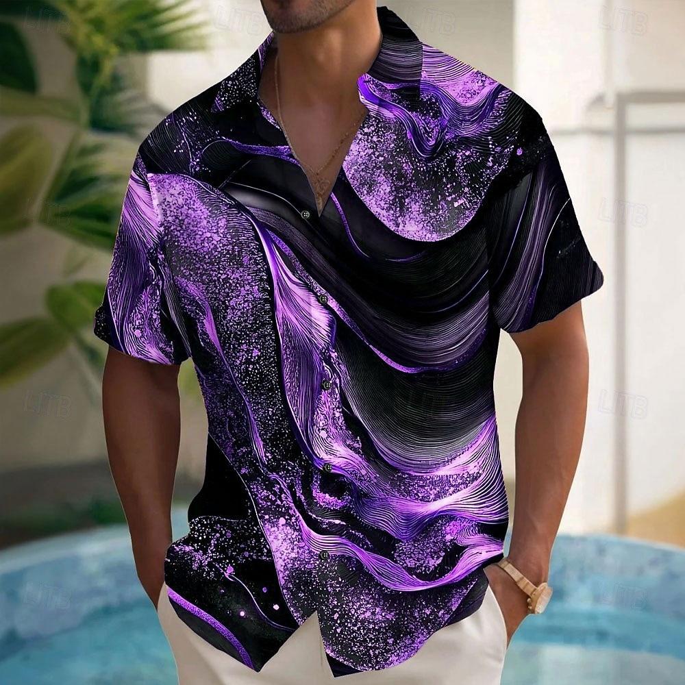 Herren Luxus Abstrakt Marmor Hemd Button-Up Hemd Kurzarm Mode Lässig Urlaub Feiertag Streetwear