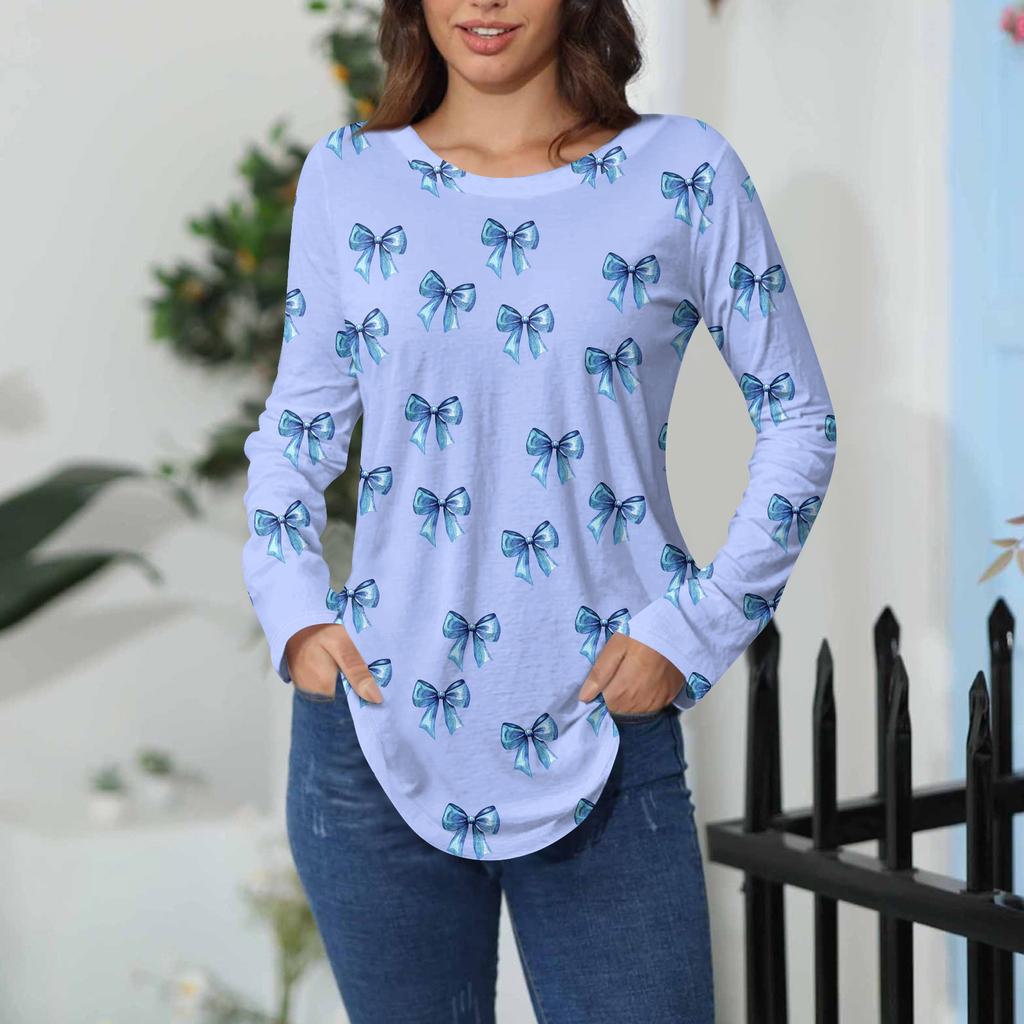 Tee Shirts For Women Fall Casual Long Sleeve Shirts Sweatshirt Vintage Graphic Printing Top Pullover Valentine's Day