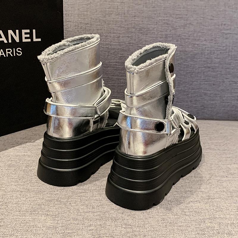 Fashion 8cm Women's Fashion Sexy Roman Sandals Summer Ultra High Heel Wedge Platform Shoes Open Toes Solid Color Sandalias De Mujer