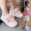 Girls Pink Pearl Bow Platform Casual Sneakers