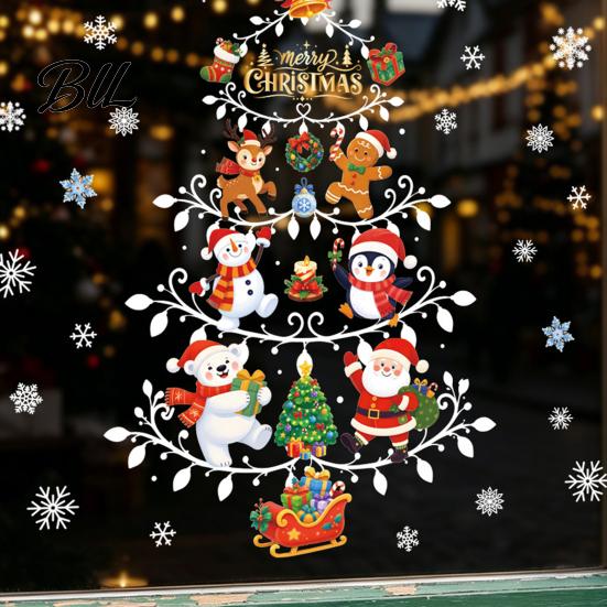 Indoor Christmas Party Supplies Reusable Window Clings, Double Sided PVC Static Glass Stickers, Snowman Snowflake Elk Seasonal Home Ornaments