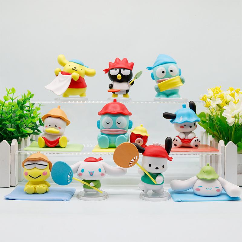 

10pcs/kit Collection Line Cinnamoroll Pochacco Pom Pom Purin Ugly Fish Adorable Figure Tabletop Decoration Piece Collector Celebration Present