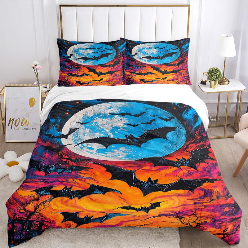 3pc Moonlit Bats Terrifying Cover Set - 1 Quilt Cover + 2 Pillowcases, All Seasons Bedroom Setting, Perfect for Home072