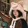 Plush Hat Winter New Cartoon Cute Piggy Head Hat Warm and Cold-proof Plush Thickened Lace-up Ear Hat