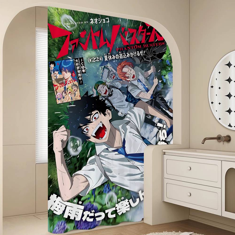 Japanese Anime P-Phantom B-Busters 1Pc Printed Shower Curtain Waterproof Washable With 12 Hooks Bathroom Shower Home Use