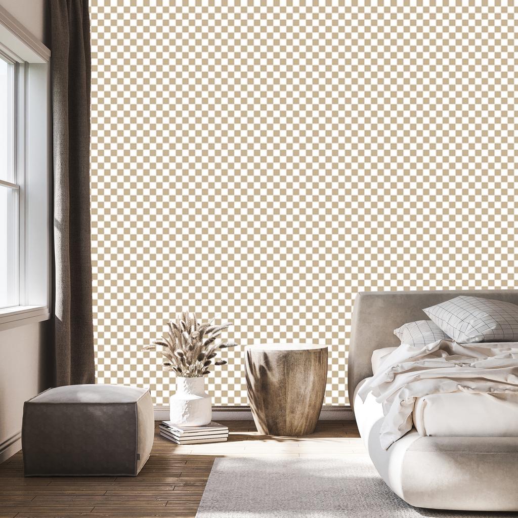 Checkerboard Wallpaper White and Beige for Living Room and Bedroom 50x1000