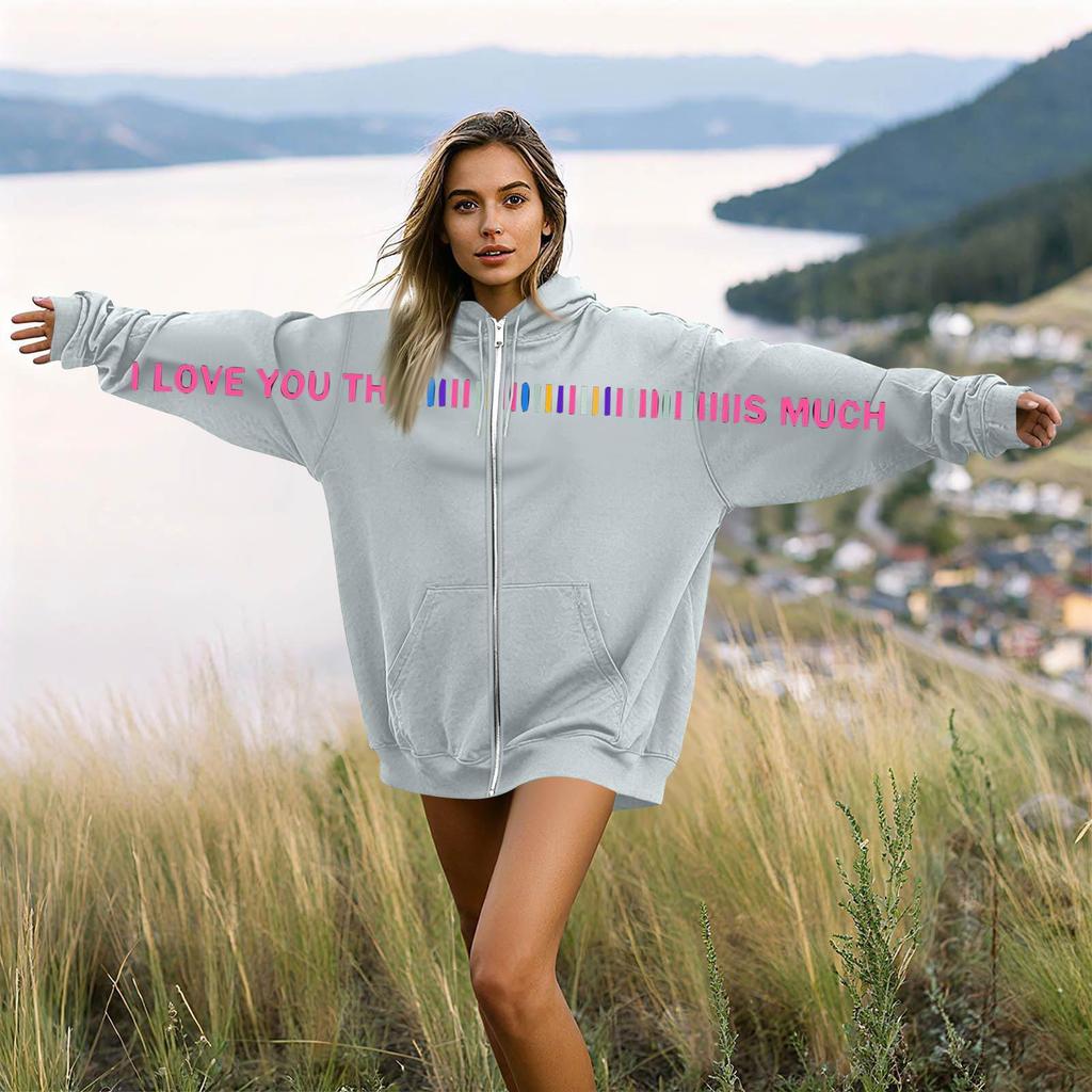 Damen- und Herren-Unisex-Mode, lässiger Langarm-Kapuzenmantel mit Rundhalsausschnitt und Aufdruck