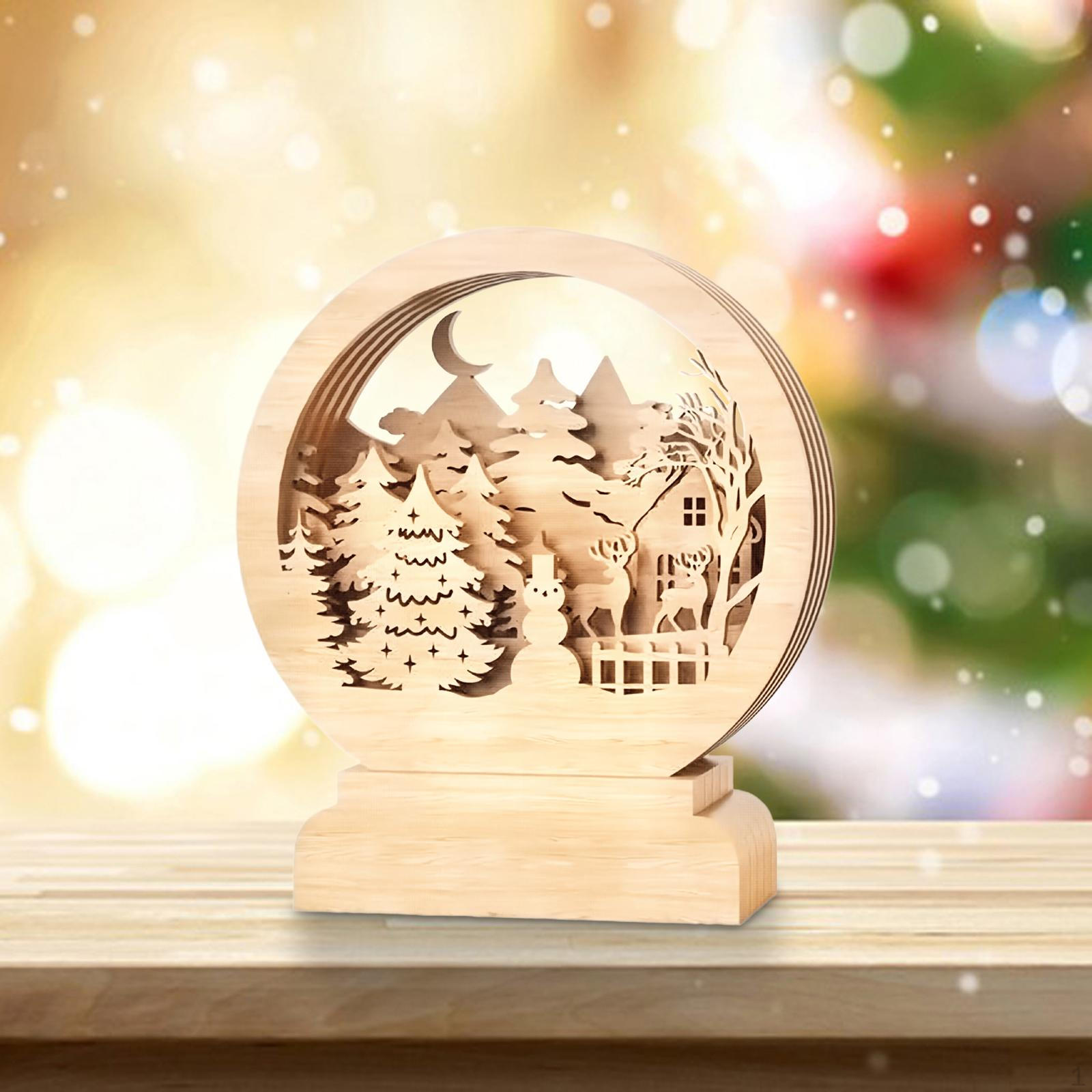 

3D Wooden Christmas Tree Table Centerpiece Statue Decorative Reindeer Holiday Decor Desktop Ornament