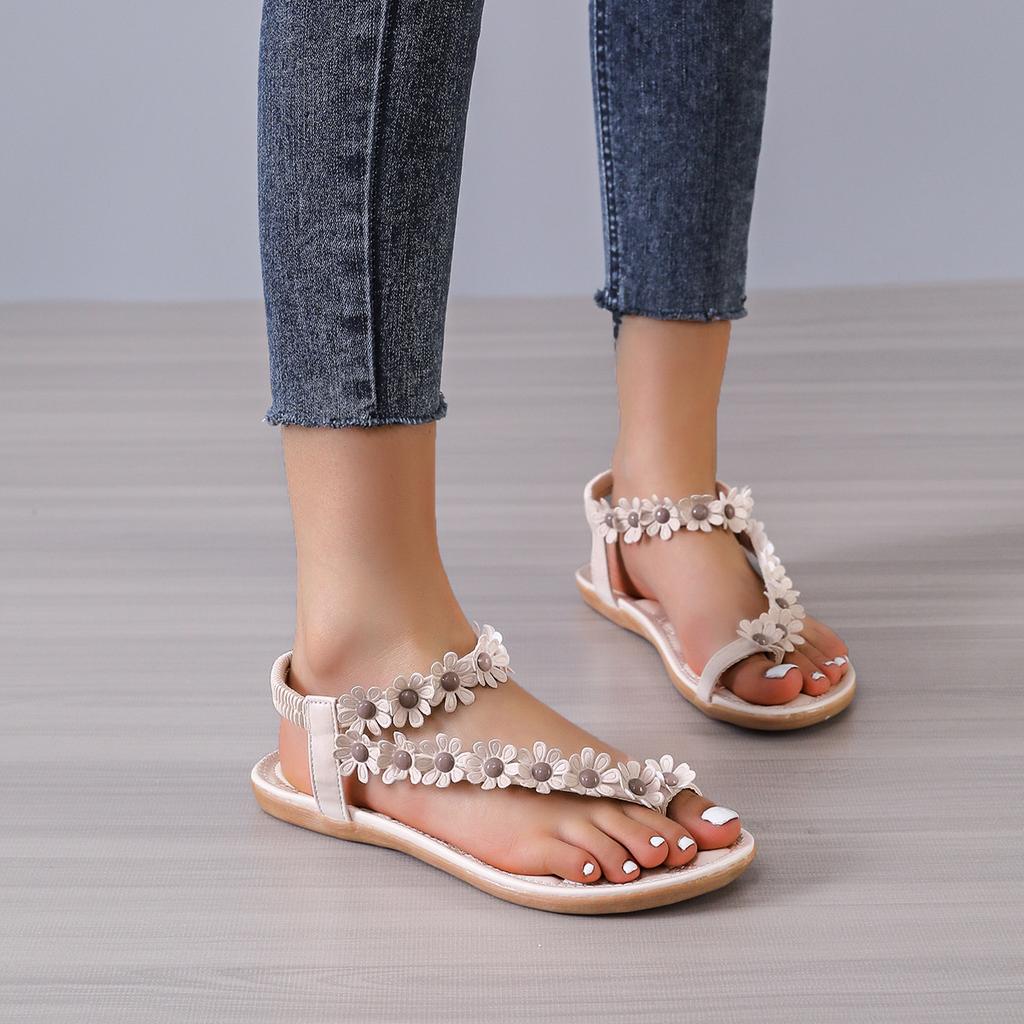 New flat-bottomed flower one-word plus size shoes size 43 bohemian sandals