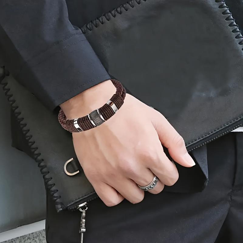 Retro Faux Leather Men's Bracelet | Multi-Layer, Faux Beaded, Jewelry Wrist Bracelet Gift, Father's Day Gift, Christmas Gift