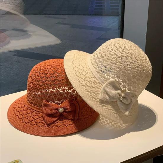 Women's Sun Hat Handmade Straw Woven Bucket Hat with Bow Foldable Sun Protection Fishing Hat for Outdoor Travel Beach