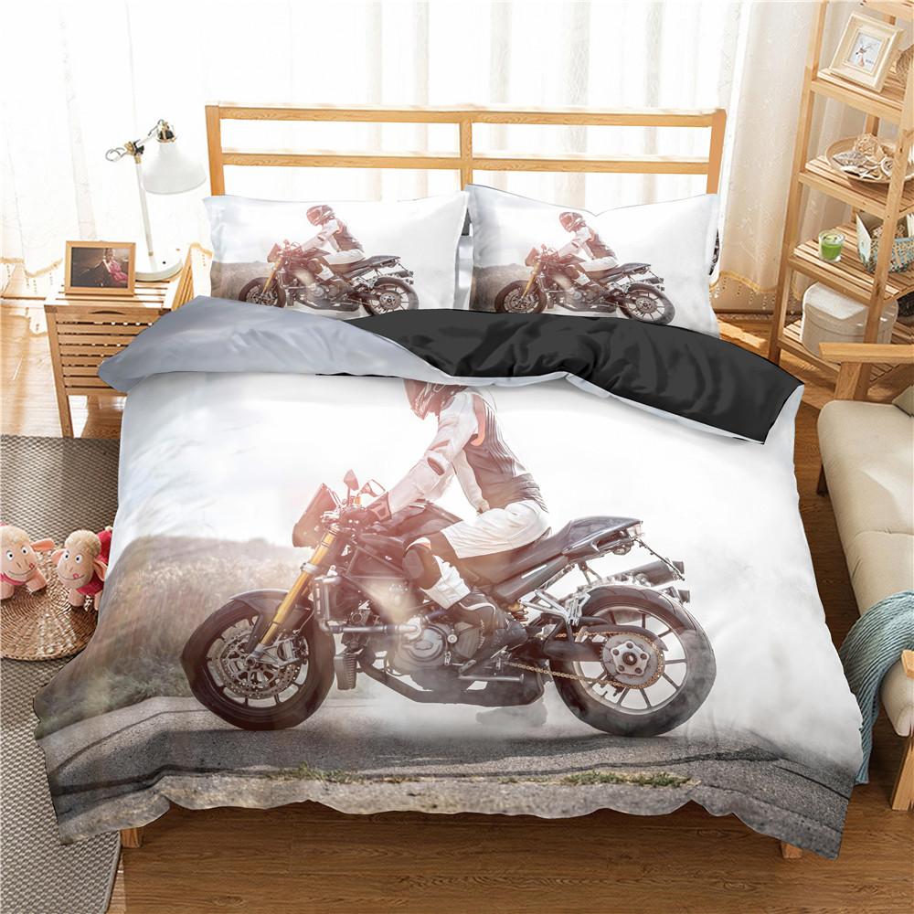 Motocross King Queen Bedding Set For Boys Adults Off-road Race Motorcycle Duvet Cover Dirt Bike Rider Polyester Comforter Cover