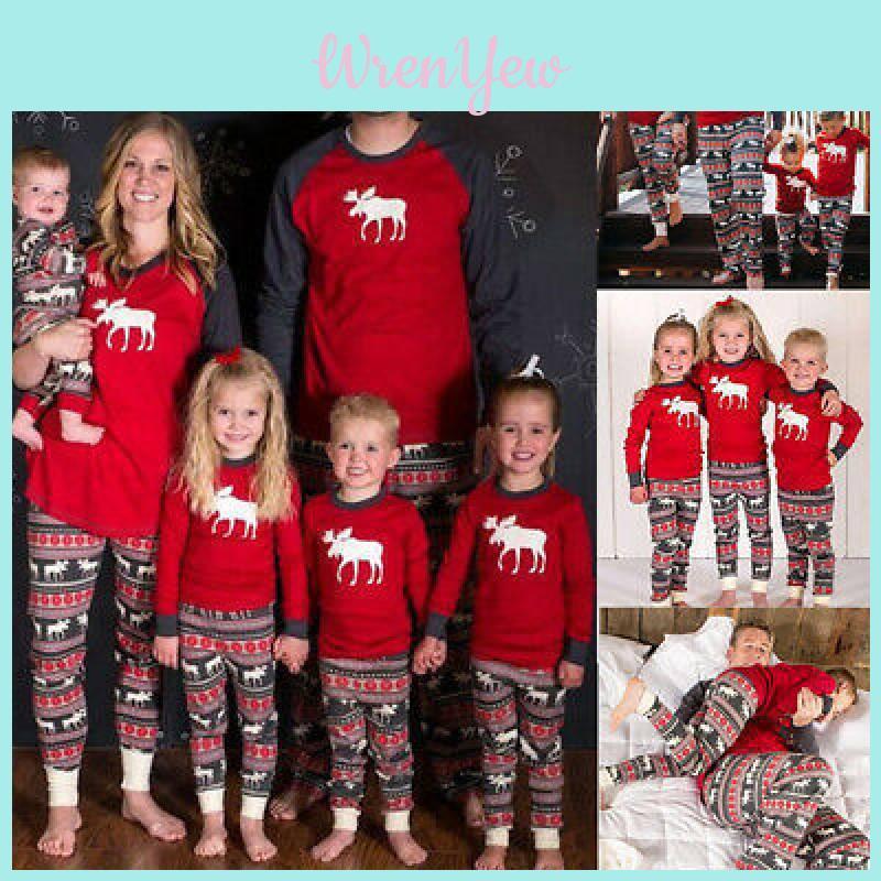 Adorable Christmas Family Pajama Set Fleece Animal Print Red Long Sleeve
