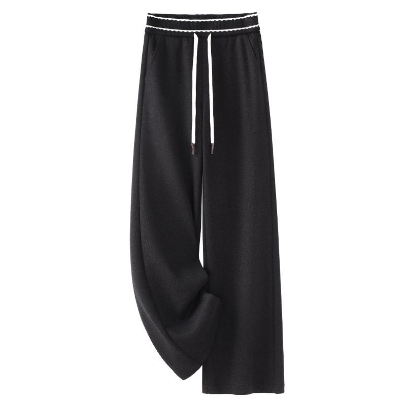 

Apricot Chenille Corduroy Woolen Wide-Leg Pants for Women 2024 - New Autumn/Winter Casual Straight Leg Design M чорний