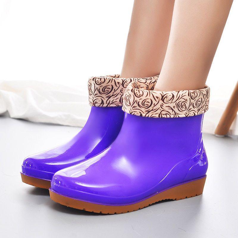 Rain Shoes Women's Short Tube Fashion Non-slip Rain Boots Adult Water Shoes Wear Water Boots Waterproof Shoes Warm and Cotton