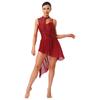 Womens Lyrical Dance Leotard Dress Floral Lace Rhinestones Irregular Hem Openable Crotch One Piece Asymmetrical Dress