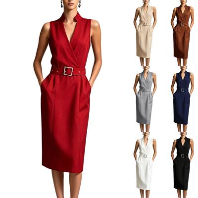 Ärmelloses Damenkleid mit Taschen und Gürtel, Lässiges Sommeroutfit