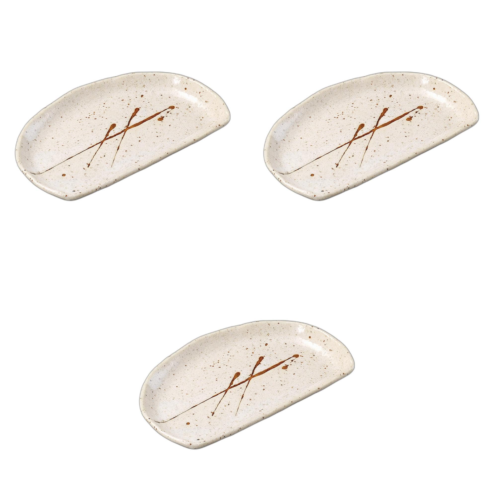 

Set of 3 Amebake Yakimono Plates x x Irregular Shape Ceramic Plates by Setomonohonpo Half-Moon [21.5 12.7 2.4 cm]