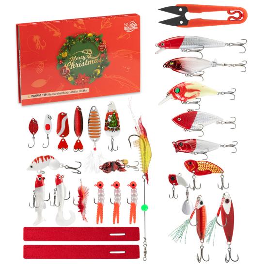 24Pcs/Set Fishing Advent Calendar Christmas Countdown 24 Days Set 360 Degree Rotating Fish Lure Outdoor Fishing Gear