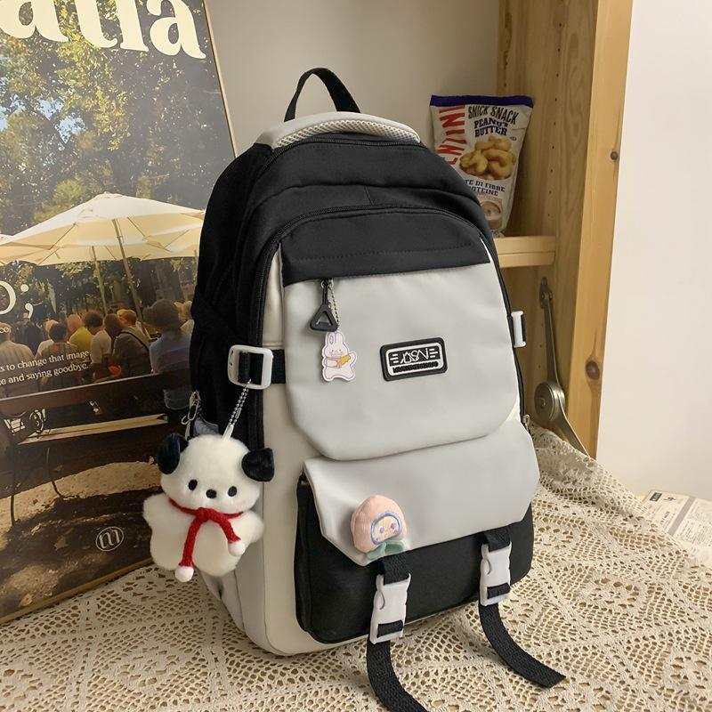 School Bag Junior High School Girls Japanese Ins College High School Versatile Contrasting Color Backpack Niche Design College Student Backpack
