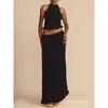 Sexy Neck Hanging Pleated Long Skirt Set Sexy Halter Ruched Long Skirt Suit