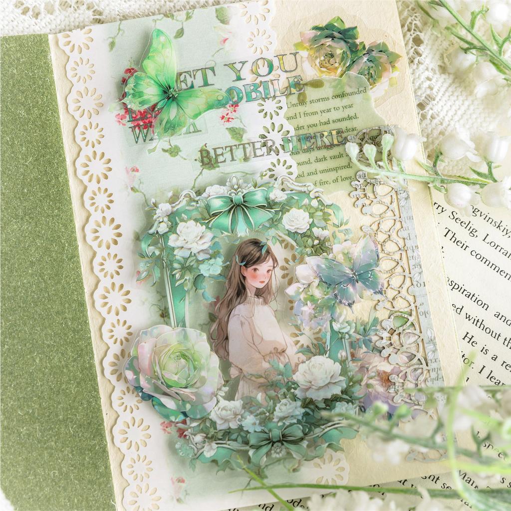 20 Pcs/pack Floral Border Stickers Aesthetic Stick Labels Decorative Diary Album Scrapbooking Material Junk Journal Supplies