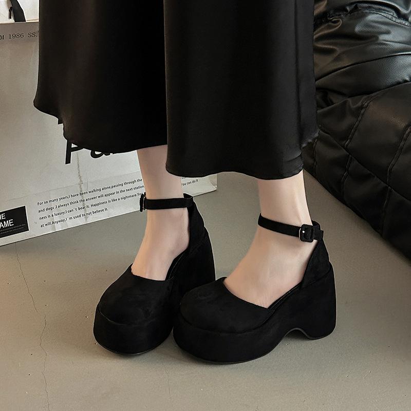 Retro Bag Head Versatile One-button Women's Thick Heel Mary Jane Shoes Summer Fashion Suede Small High-heeled Single Shoes