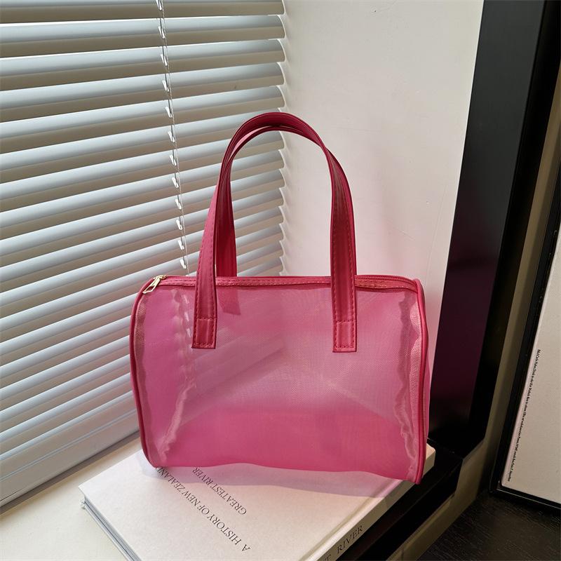 

2025 new export order transparent mesh yarn large capacity women s tide jelly shoulder shopping bag foreign style tote bag роза розовый