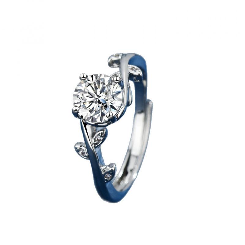 Fashionable And Minimalist Four Claw Full Diamond Women'S Engagement Ring Silver Zircon Adjustable Women'S Ring