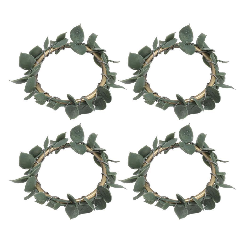 4PCS Napkin Holder Rings Green Leaf Decoration Metal Napkin Buckle Ring Set for Wedding Party