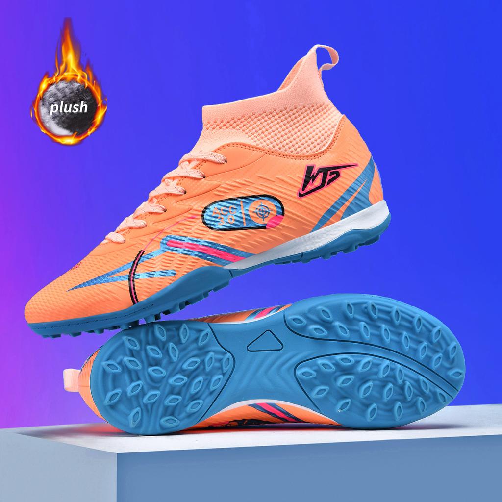 Winter New High-Top Fleece Lined Football Shoes for Men Training Grass Field TF Studs AG Leather Footwear Sports Sneakers