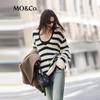 MO&Co. 2024 Winter Mohair Blend V-Neck Striped Sweater