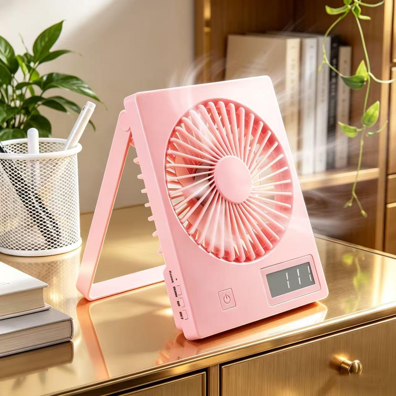 

Portable USB Rechargeable Handheld Fan with Temperature Clock - Silent Desktop/Bedsider for Office & Students 143*38*183mm