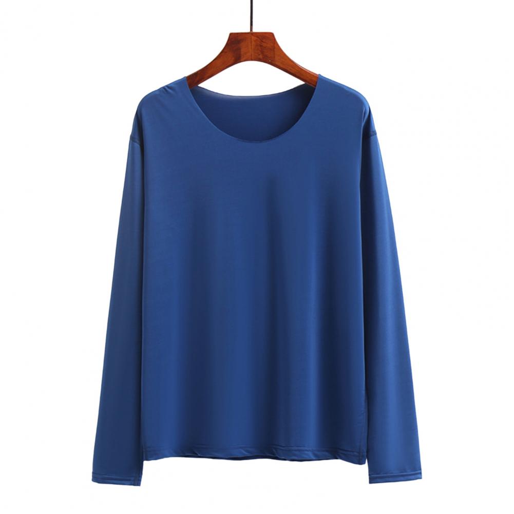 Fall Spring Men Top Seamless Solid Color O Neck Long Sleeves High Stretchy Quick-drying Daily Wear Casual Bottoming T-shirt