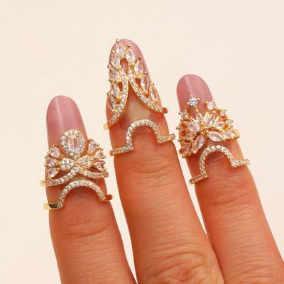 Nagelring 3D Fjäril Blomma Vinge Design Avtagbar Nagelkåpa Ring Set Glittrande Kubisk Zirkonia Manikyrring
