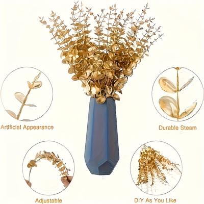 10/20pcs Golden Eucalyptus Artificial Flowers Christmas Home Decor Weddings Birthdays Office Desk Decoration Artificial Plants