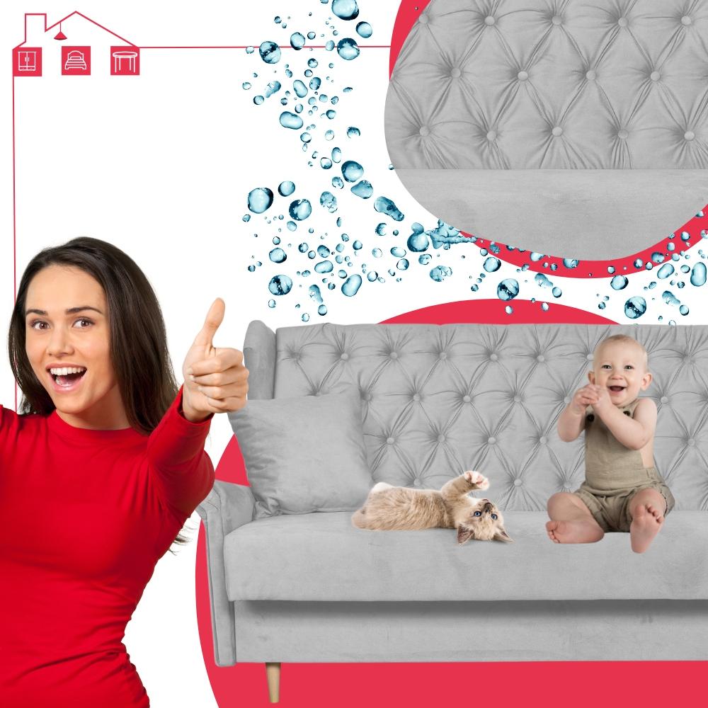 USZAK Sofa Bed WELUR 3-seater Sofa GAJA Gray Family Meble